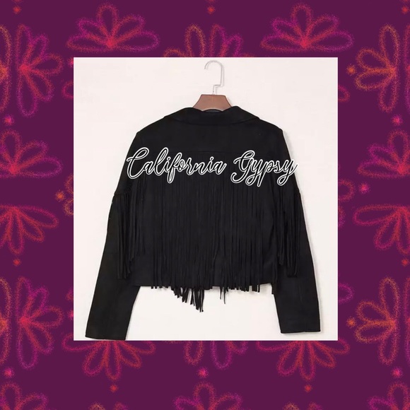 Black Fringe Suede Jacket - Picture 4 of 13